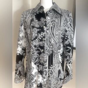 Jones New York Black and White Paisley Blouse